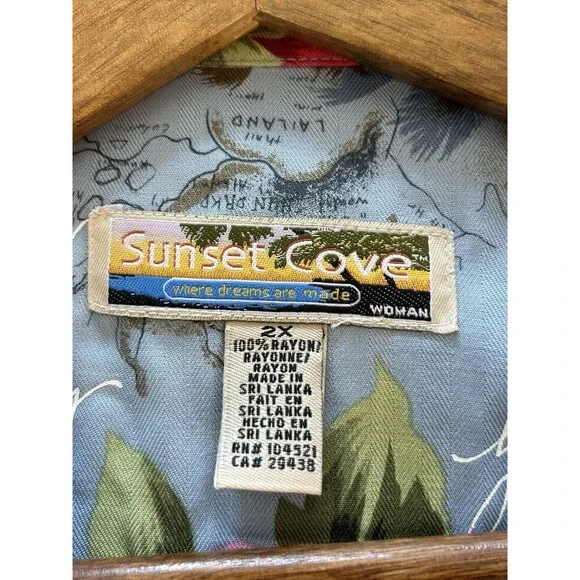 Sunset Cove Vintage Hawaiian Shirt Womens 2X Rayon Tropical Floral Resort - Picture 9 of 9